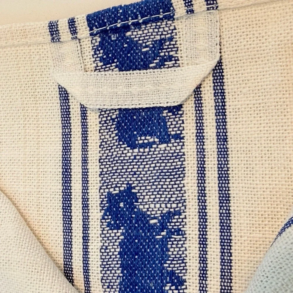 VTG Kitchen Dish Towel Blue White Stripe Shabby Farmhouse Hen Rooster NOS 4PC